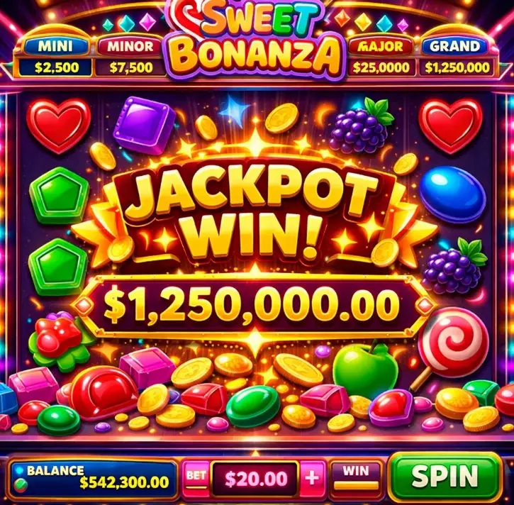 Automat online w tematyce słodyczy, wygrana jackpot 1 250 000 $